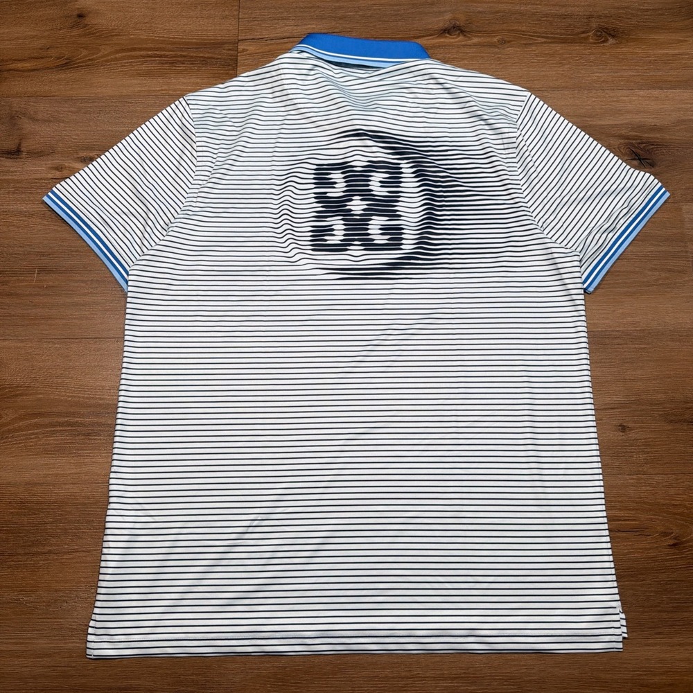 G/FORE Men's LARGE Circle G's Glitch Logo Tech Golf Polo Striped Blue